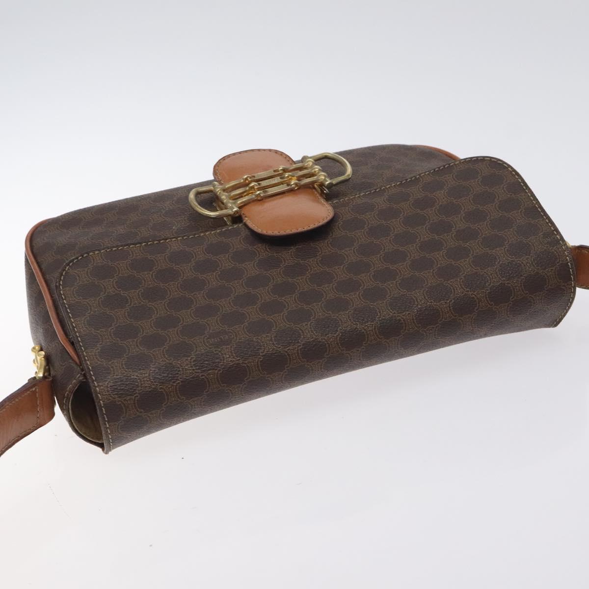 CELINE Macadam Canvas Shoulder Bag PVC Leather Brown Gold Auth 128760