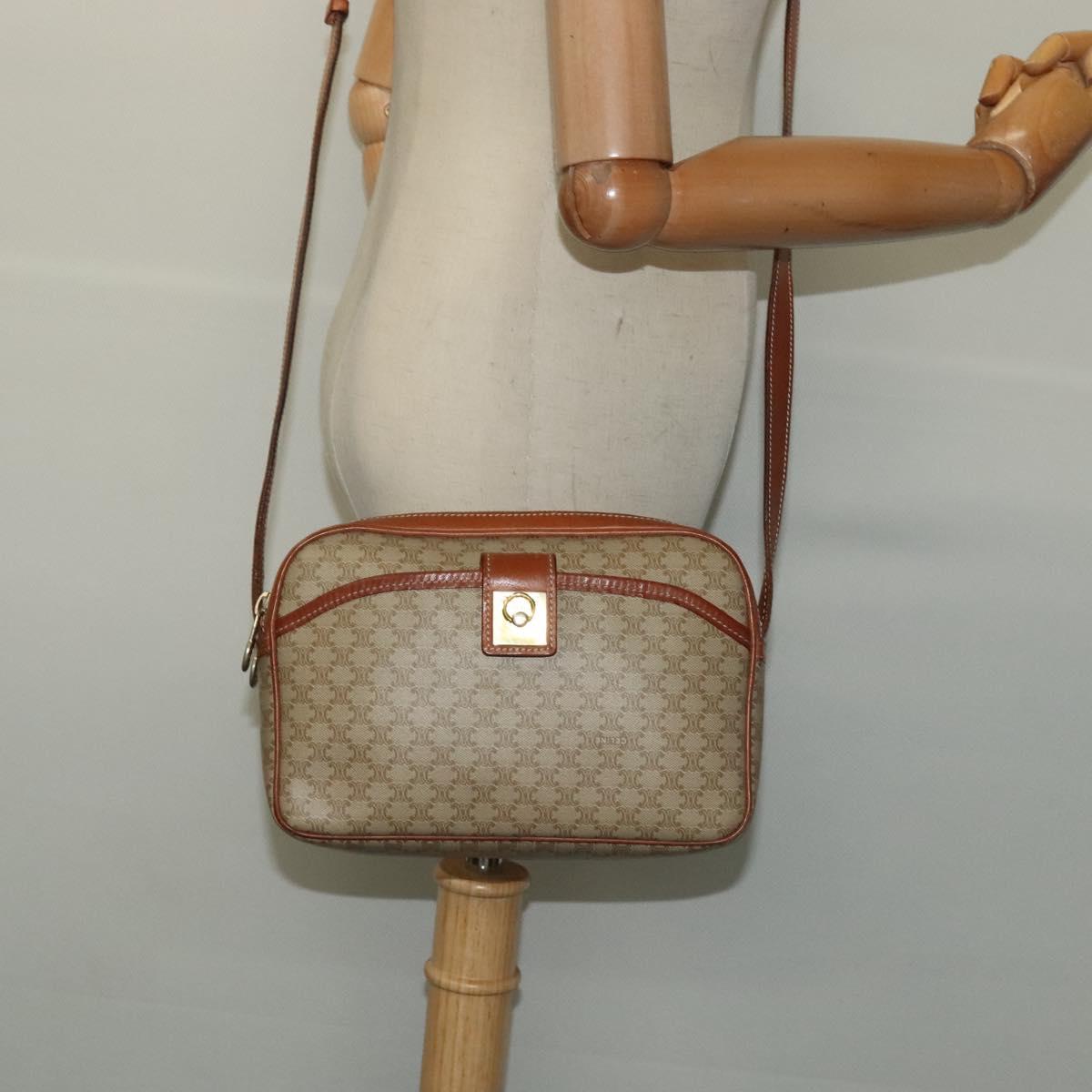 CELINE Macadam Canvas Shoulder Bag PVC Beige Gold Auth 128761