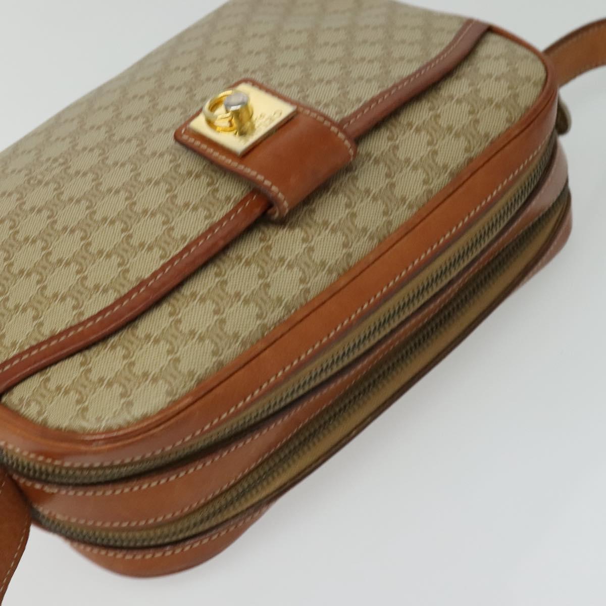 CELINE Macadam Canvas Shoulder Bag PVC Beige Gold Auth 128761