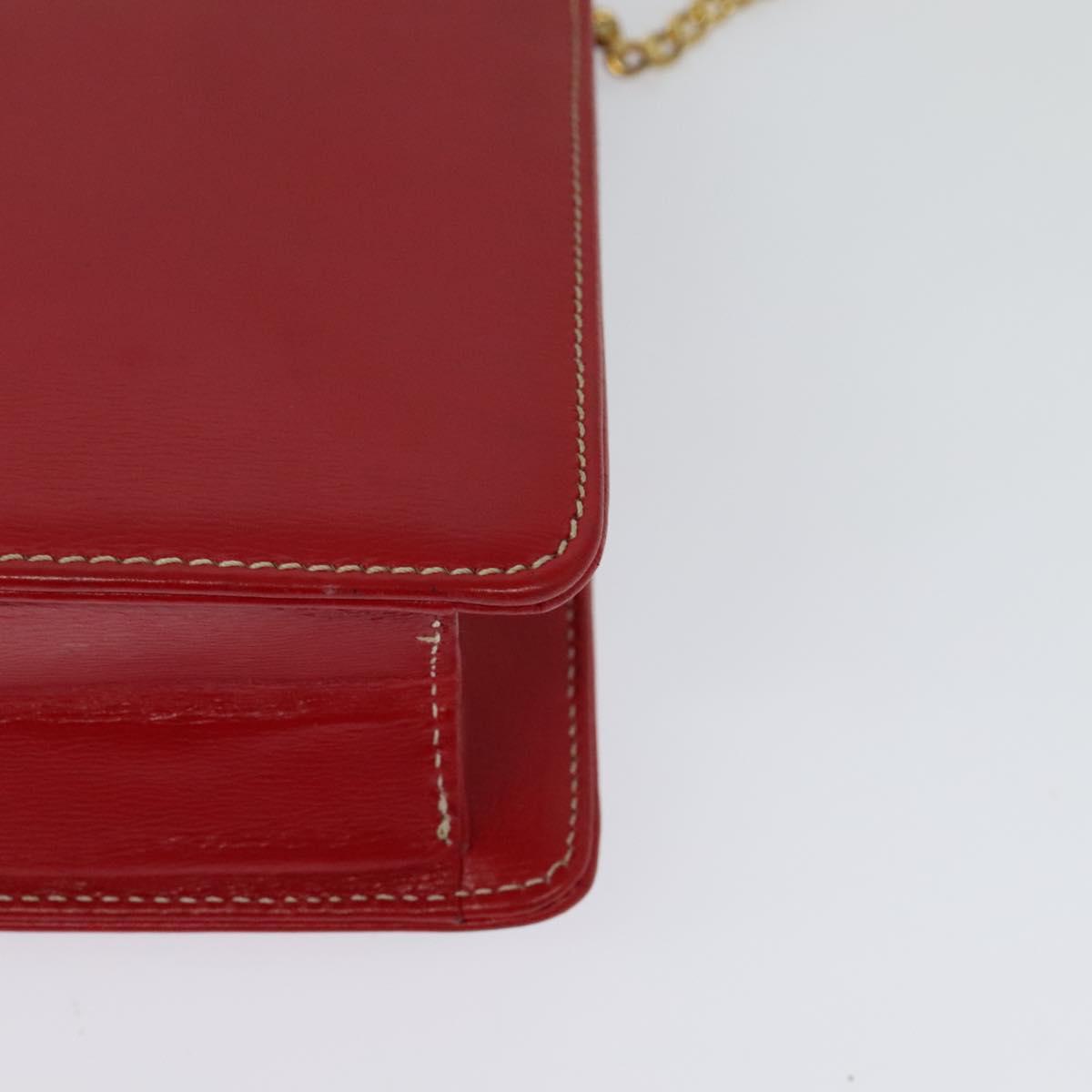 Christian Dior Chain Shoulder Bag Leather Red Gold Auth 128762
