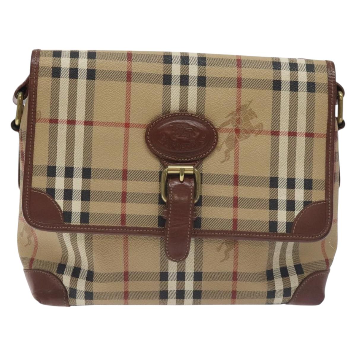 Burberrys Nova Check Shoulder Bag PVC Beige Gold Auth 128765