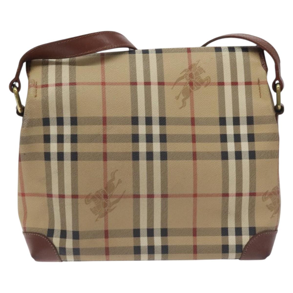 Burberrys Nova Check Shoulder Bag PVC Beige Gold Auth 128765