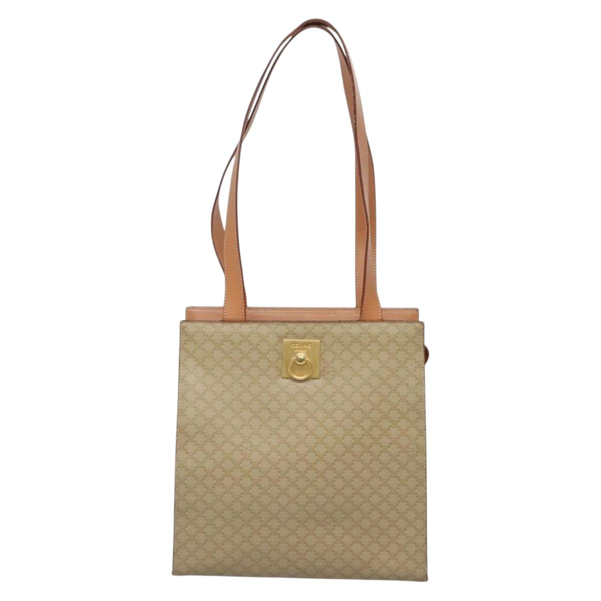 CELINE Macadam Canvas Tote Bag PVC Beige Gold Auth 128779