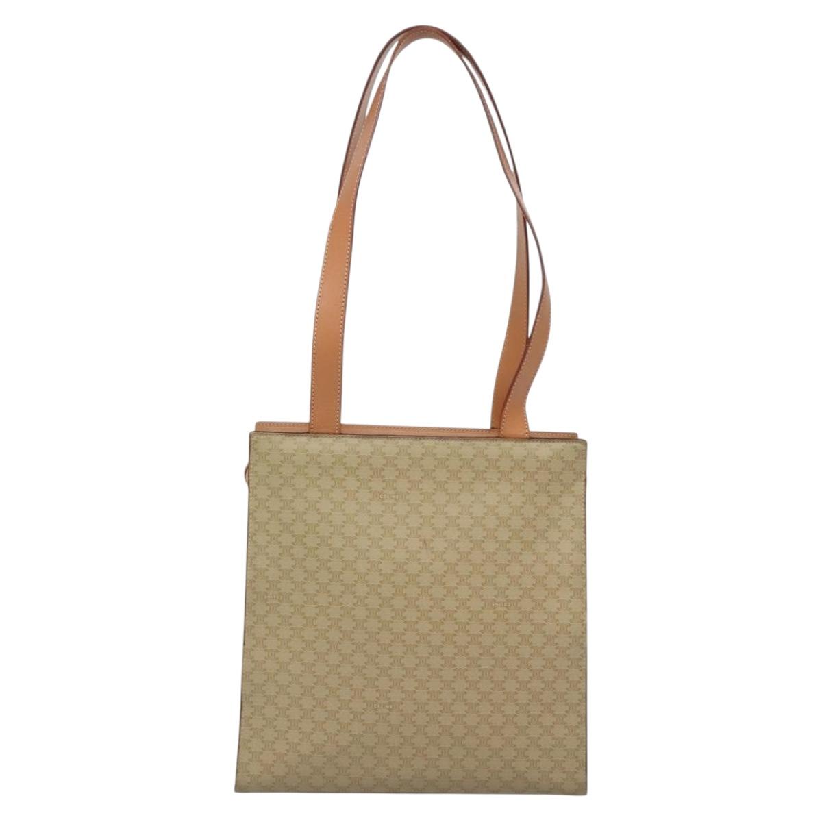 CELINE Macadam Canvas Tote Bag PVC Beige Gold Auth 128779
