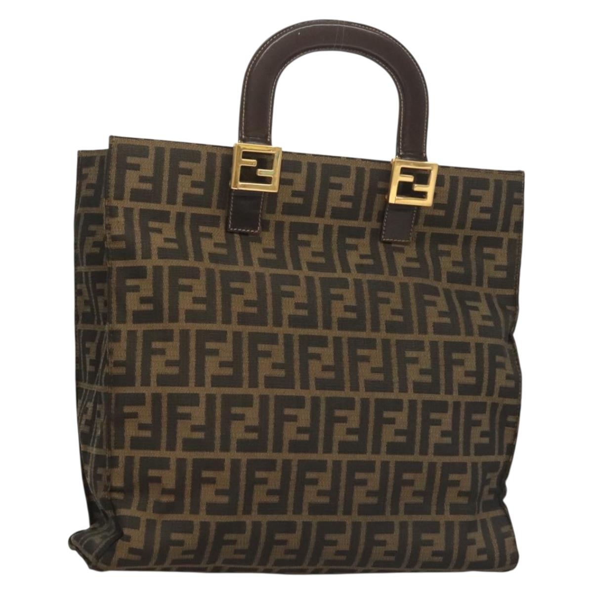 FENDI Zucca Canvas Mamma Baguette Tote Bag Black Brown gold Auth 128782
