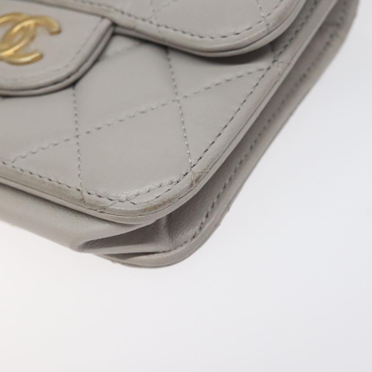 CHANEL Matelasse Chain Wallet Shoulder Bag Lamb Skin Gray Gold CC Auth 128807SAM