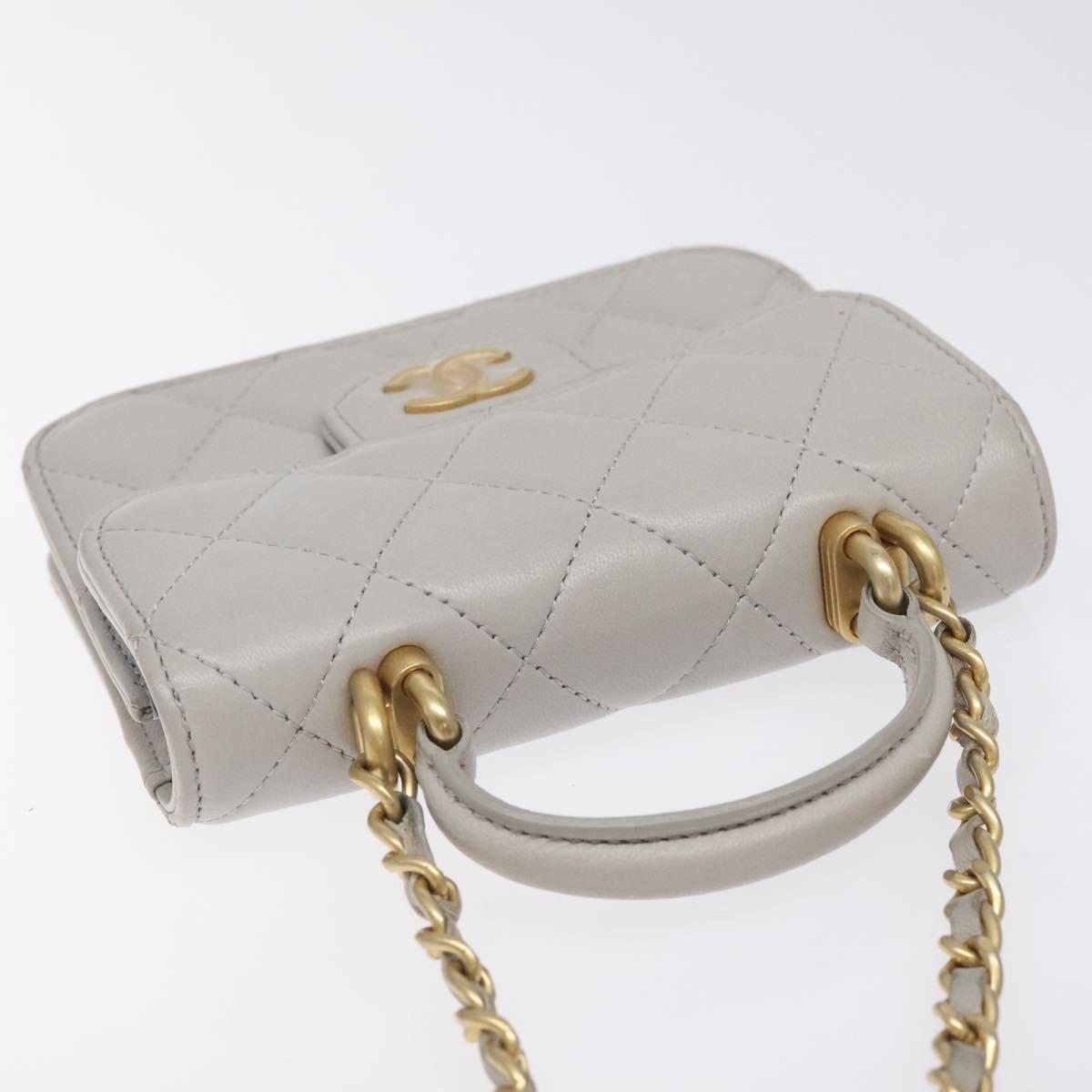 CHANEL Matelasse Chain Wallet Shoulder Bag Lamb Skin Gray Gold CC Auth 128807SAM
