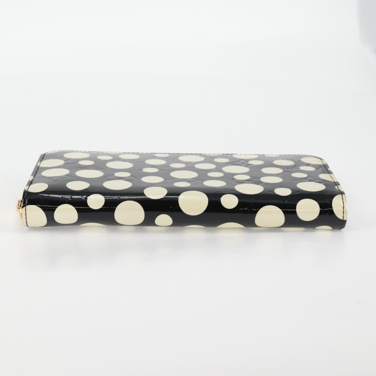 LOUIS VUITTON Vernis Yayoi Kusama Zippy Wallet White Black M91573 Auth 128837V