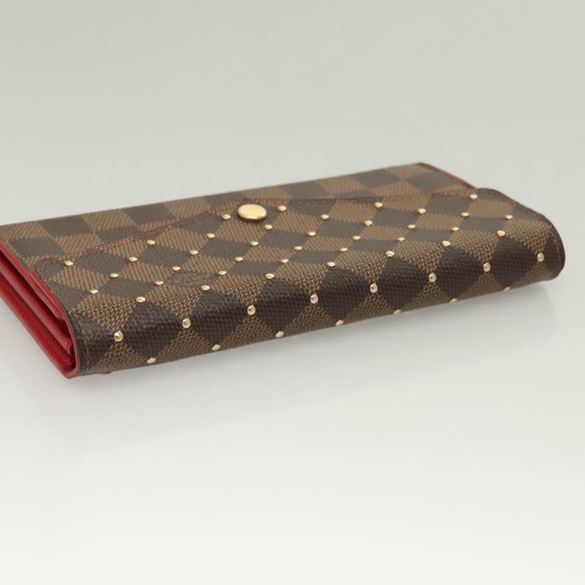 LOUIS VUITTON Damier Ebene Studs Portefeuille Sarah Wallet N60123 LV Auth 128880