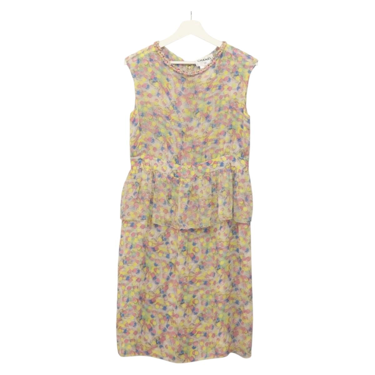 CHANEL Sleeveless Dress Silk Pink CC Auth 128883M