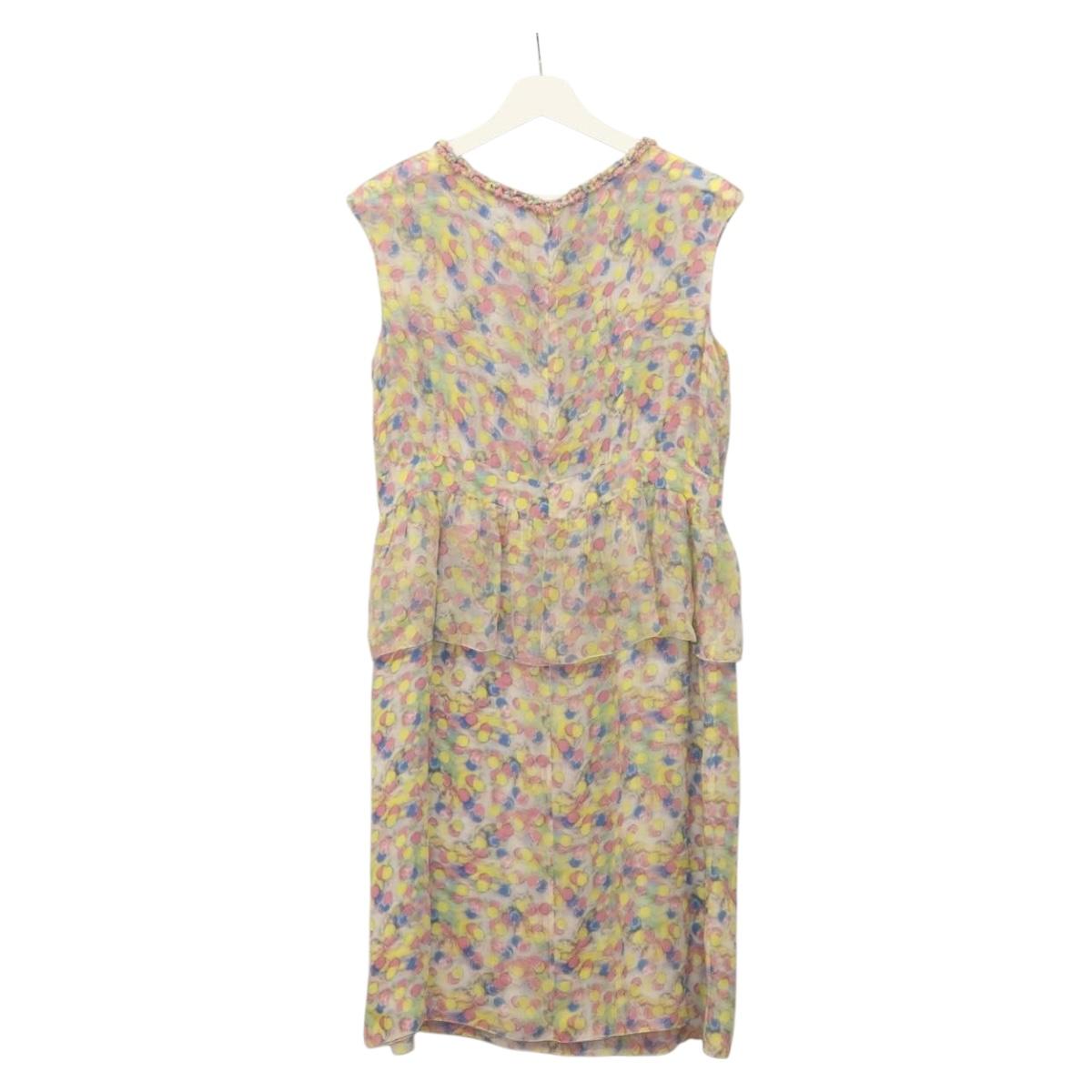 CHANEL Sleeveless Dress Silk Pink CC Auth 128883M