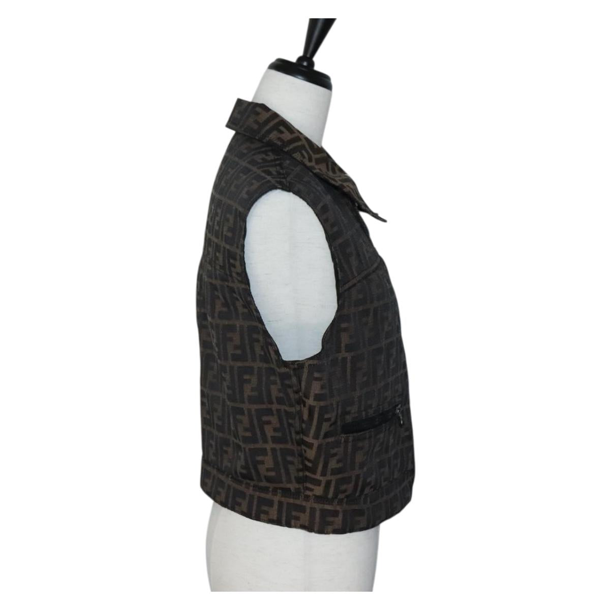FENDI Zucca Canvas Reversible Sleeveless Best Jacket Brown D-HG-1234 Auth 128884
