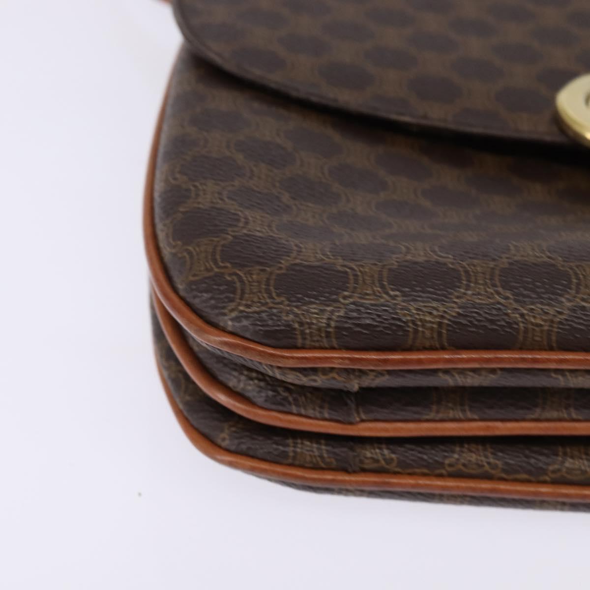 CELINE Macadam Canvas Shoulder Bag PVC Leather Brown Gold Auth 128916