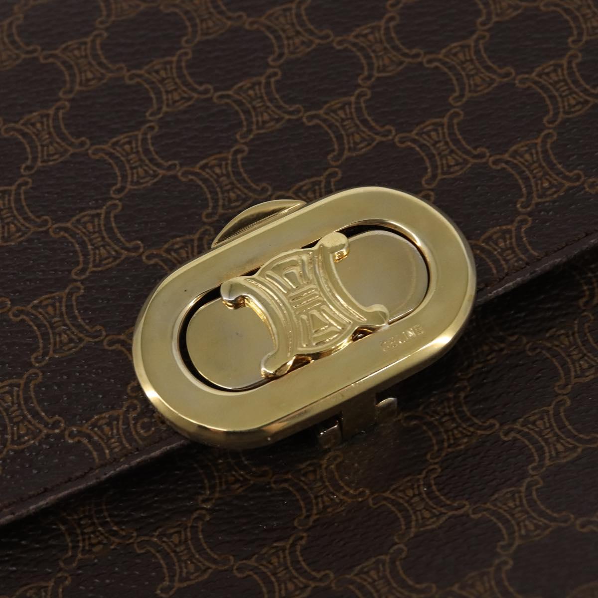 CELINE Macadam Canvas Shoulder Bag PVC Leather Brown Gold Auth 128916