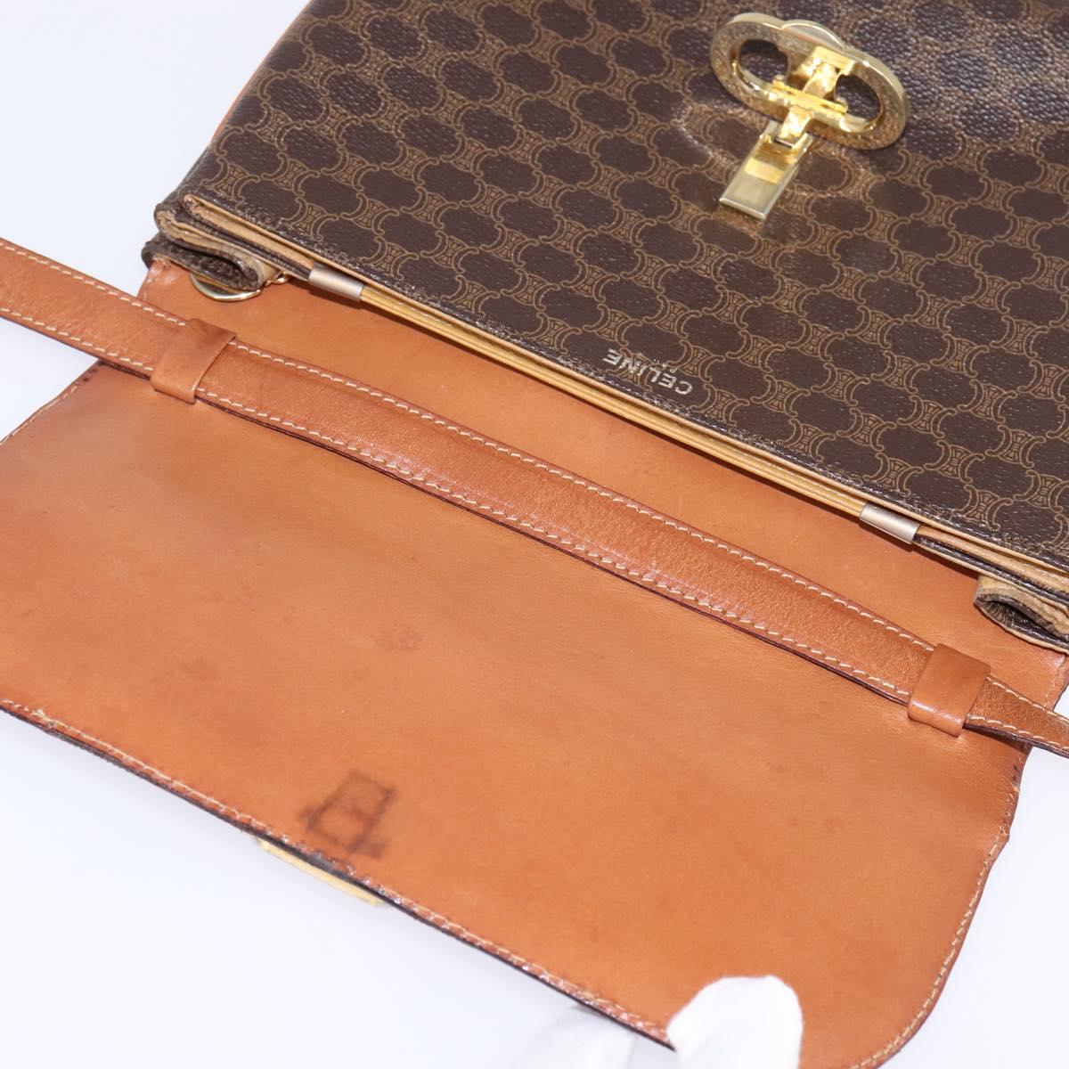 CELINE Macadam Canvas Shoulder Bag PVC Leather Brown Gold Auth 128916