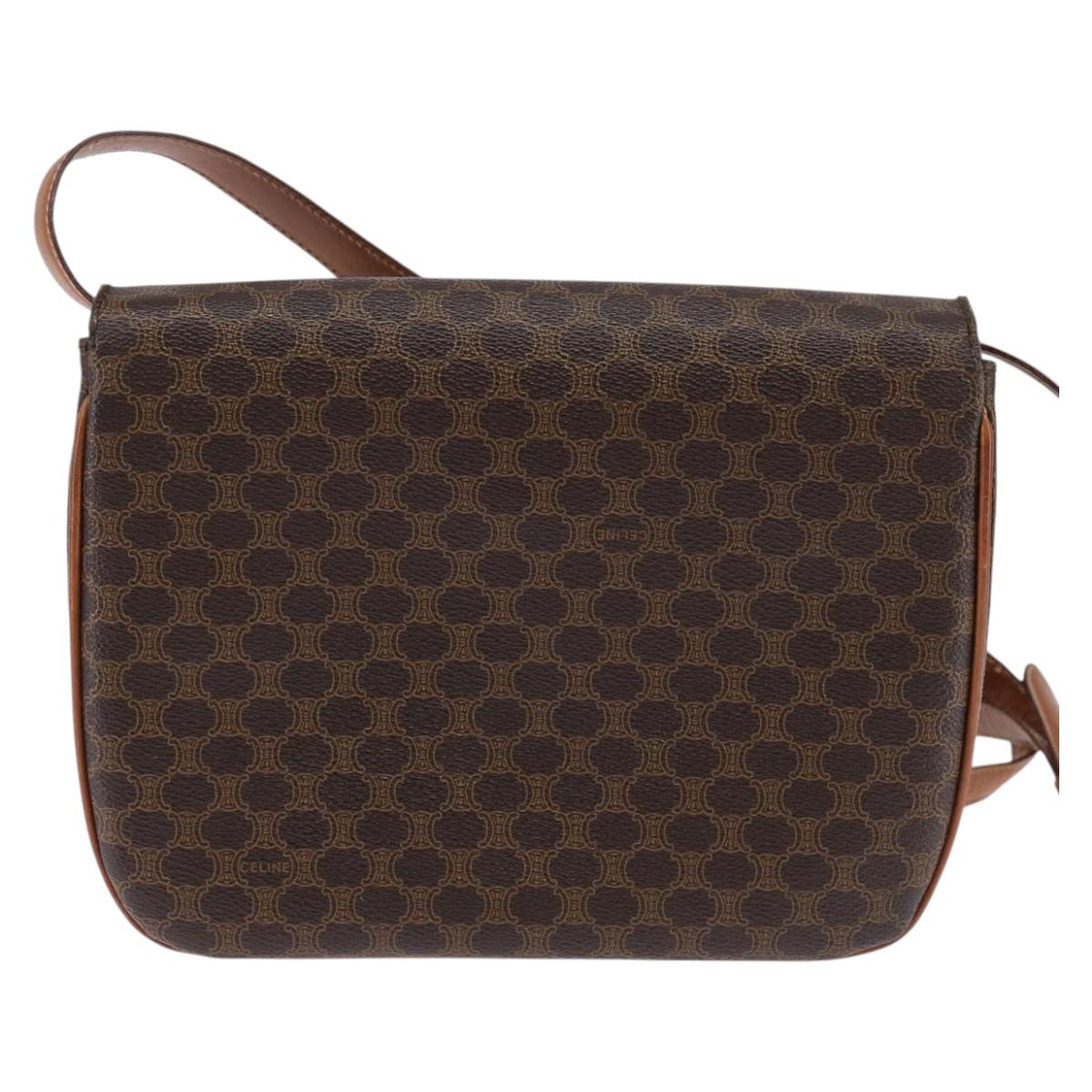 CELINE Macadam Canvas Shoulder Bag PVC Leather Brown Gold Auth 128916