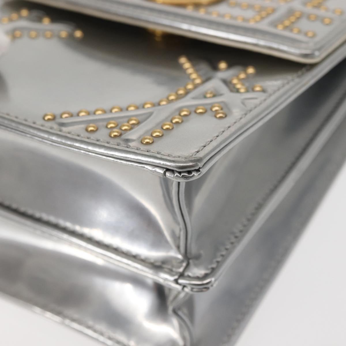 Christian Dior Chain Shoulder Bag Enamel Silver Auth 128918