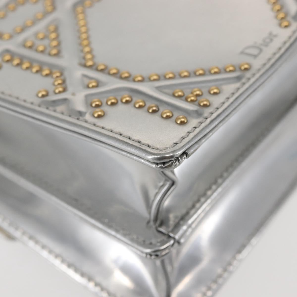 Christian Dior Chain Shoulder Bag Enamel Silver Auth 128918