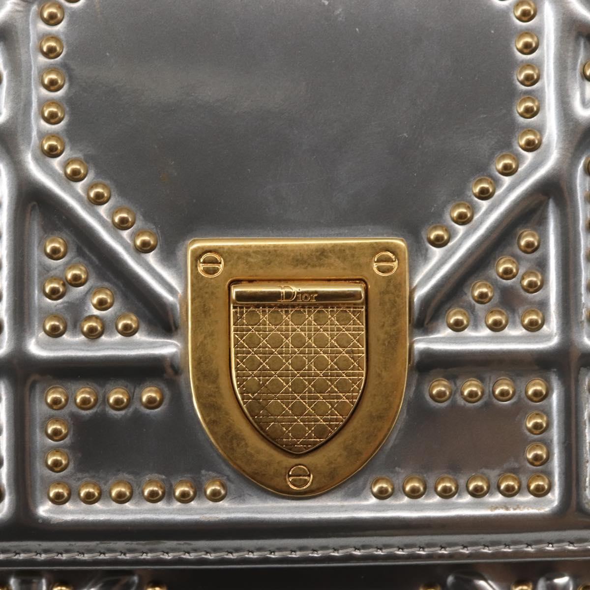 Christian Dior Chain Shoulder Bag Enamel Silver Auth 128918