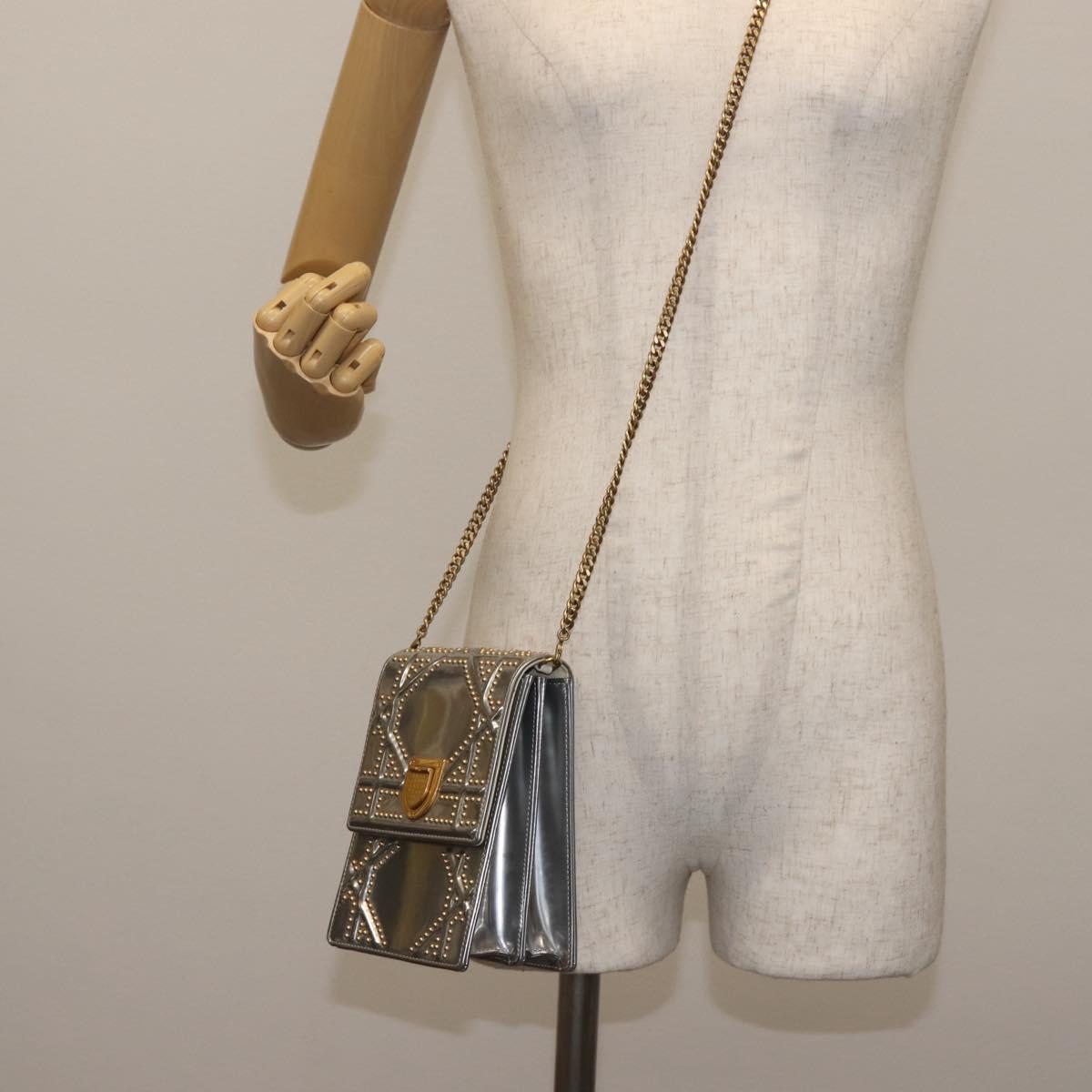 Christian Dior Chain Shoulder Bag Enamel Silver Auth 128918