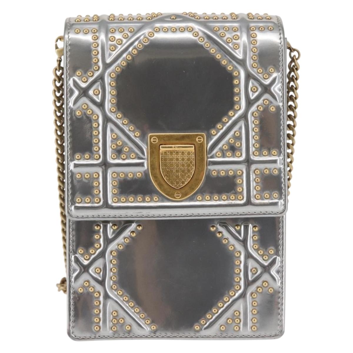 Christian Dior Chain Shoulder Bag Enamel Silver Auth 128918
