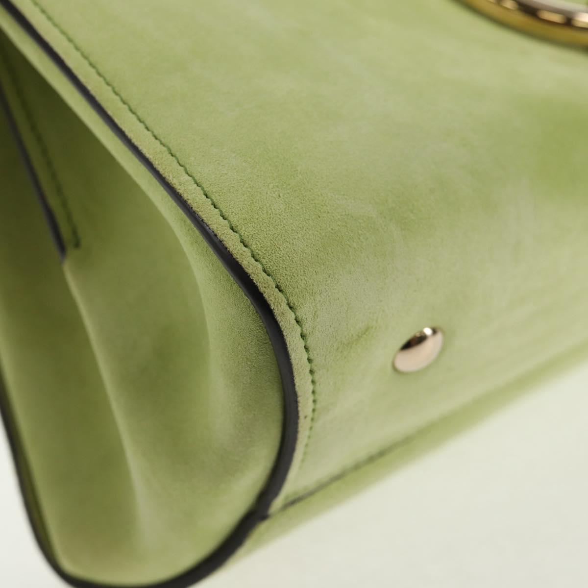 Salvatore Ferragamo Hand Bag Suede Leather 2way Green Gold Auth 128919V