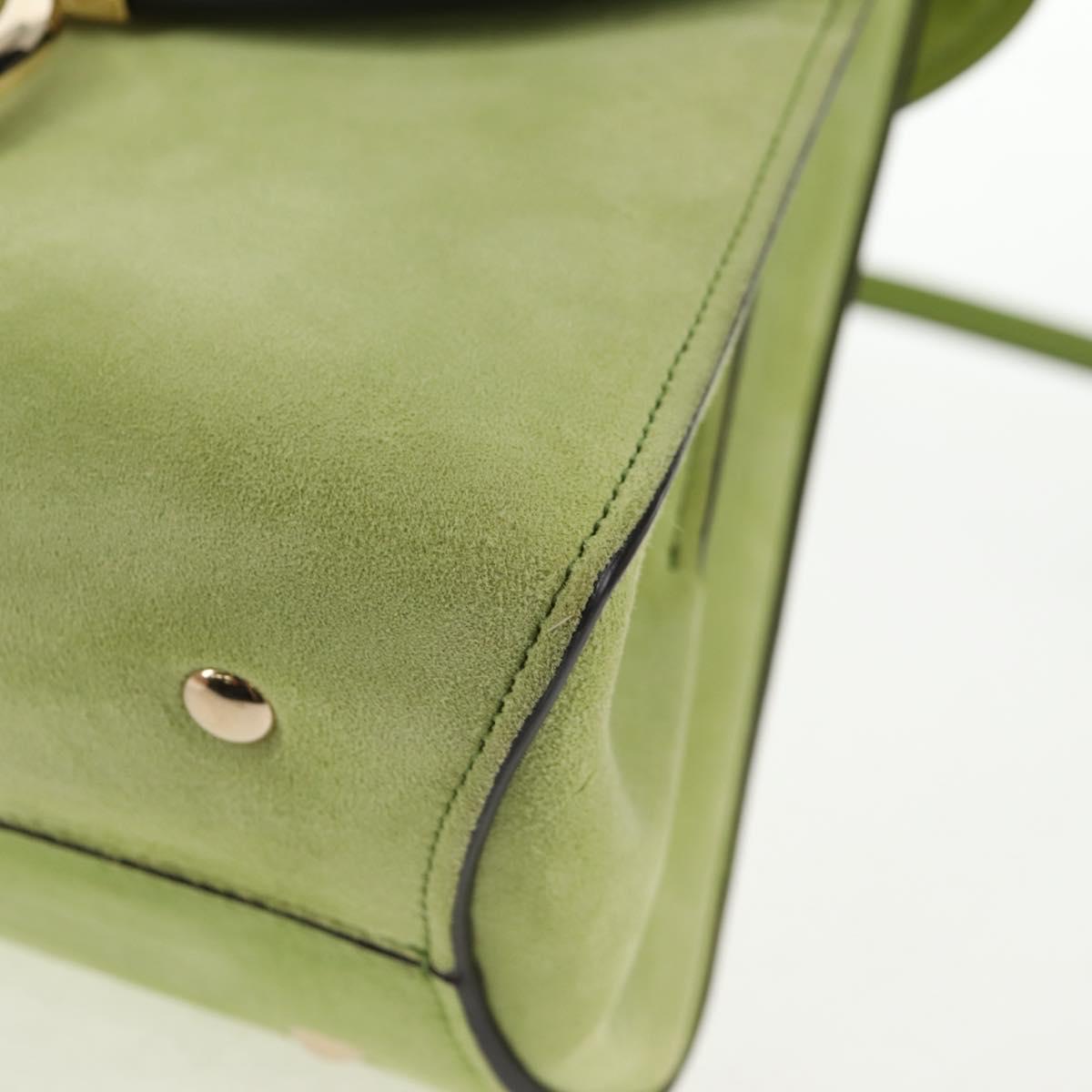 Salvatore Ferragamo Hand Bag Suede Leather 2way Green Gold Auth 128919V