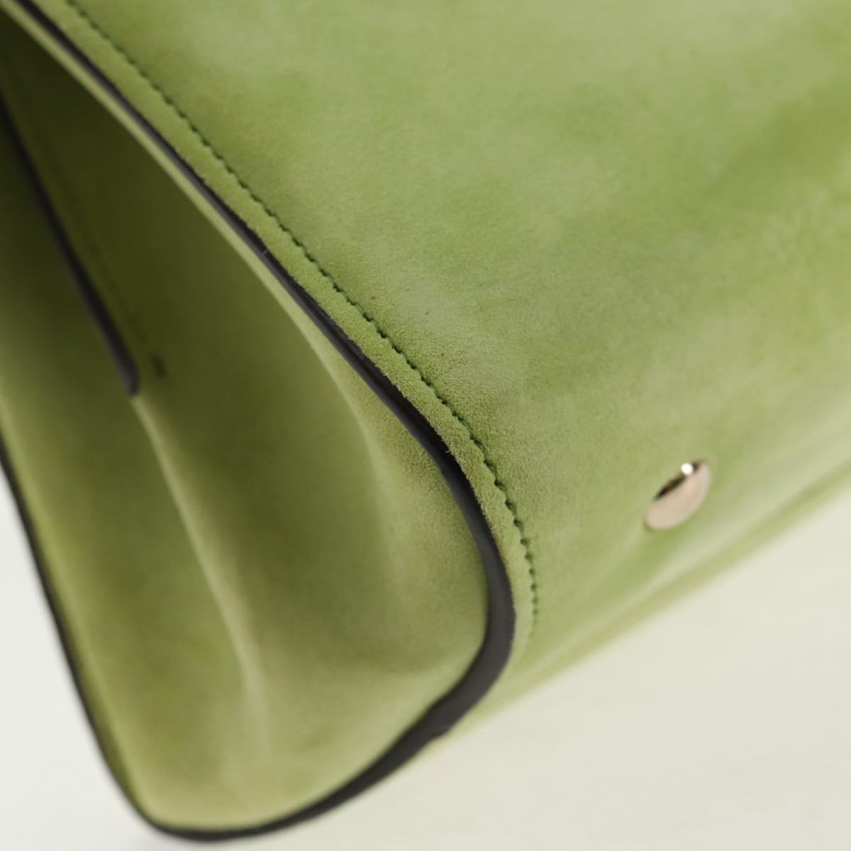 Salvatore Ferragamo Hand Bag Suede Leather 2way Green Gold Auth 128919V