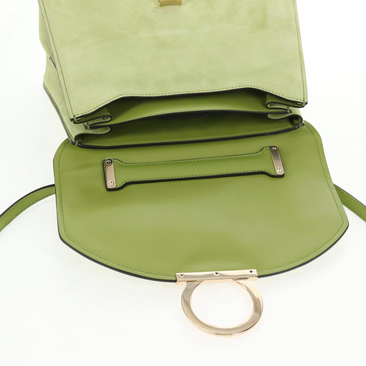 Salvatore Ferragamo Hand Bag Suede Leather 2way Green Gold Auth 128919V