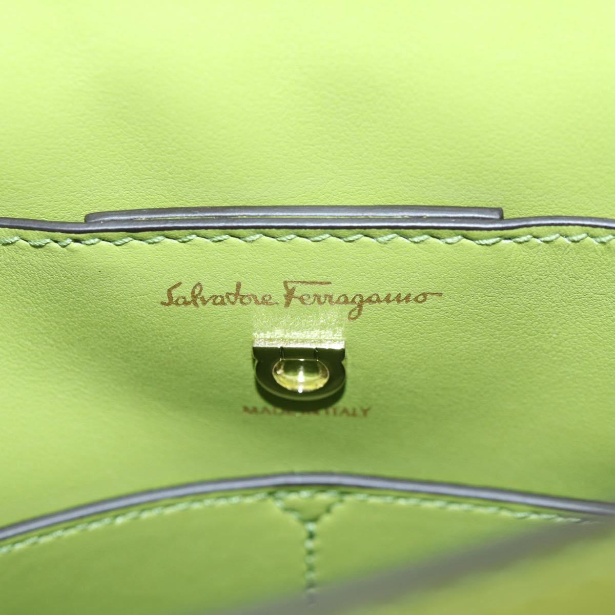 Salvatore Ferragamo Hand Bag Suede Leather 2way Green Gold Auth 128919V