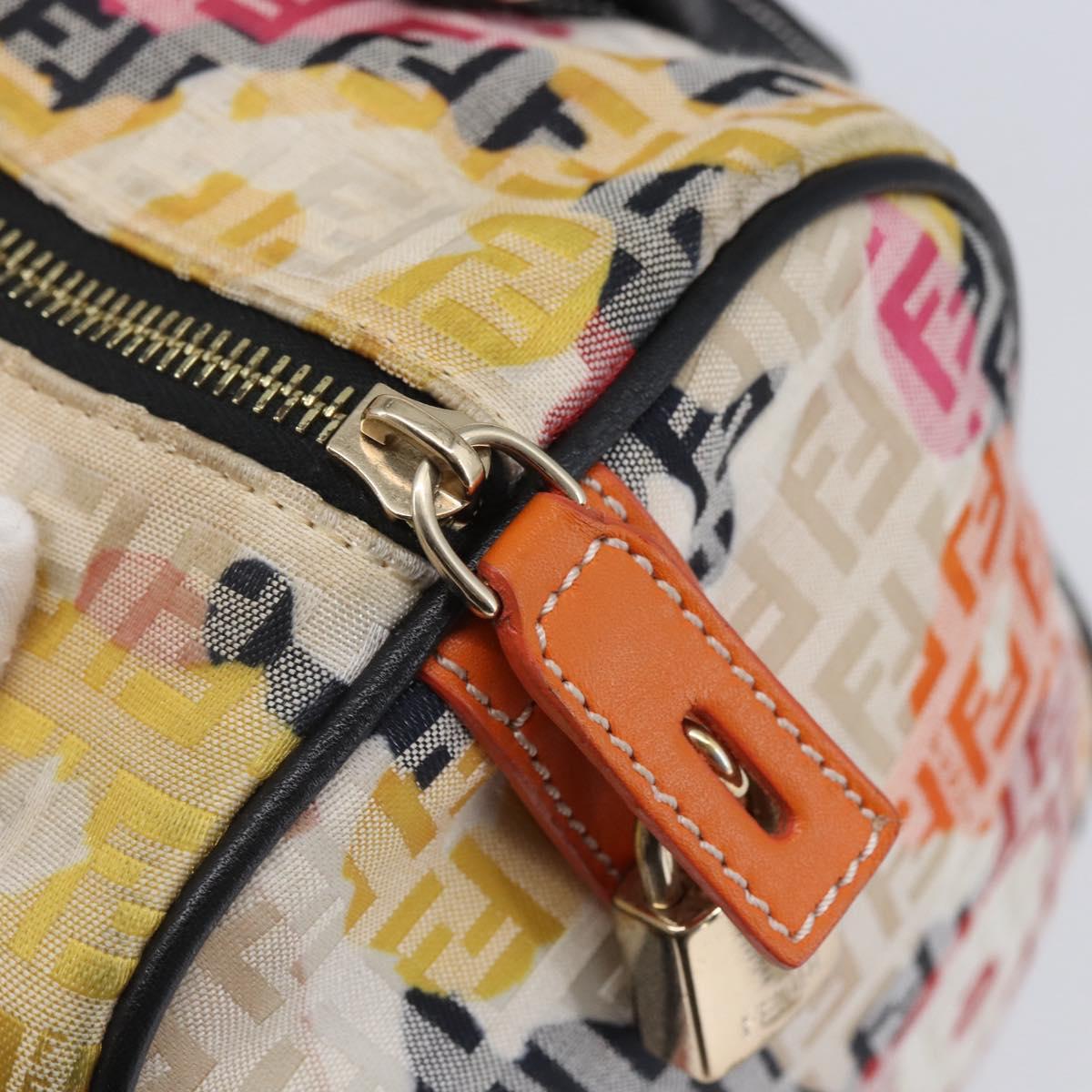 FENDI Zucchino Canvas Boston Bag Beige Gold Auth 128920SAV