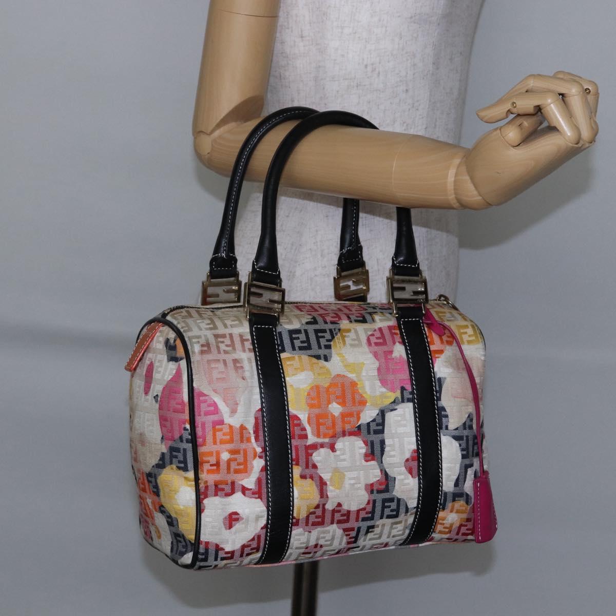 FENDI Zucchino Canvas Boston Bag Beige Gold Auth 128920V