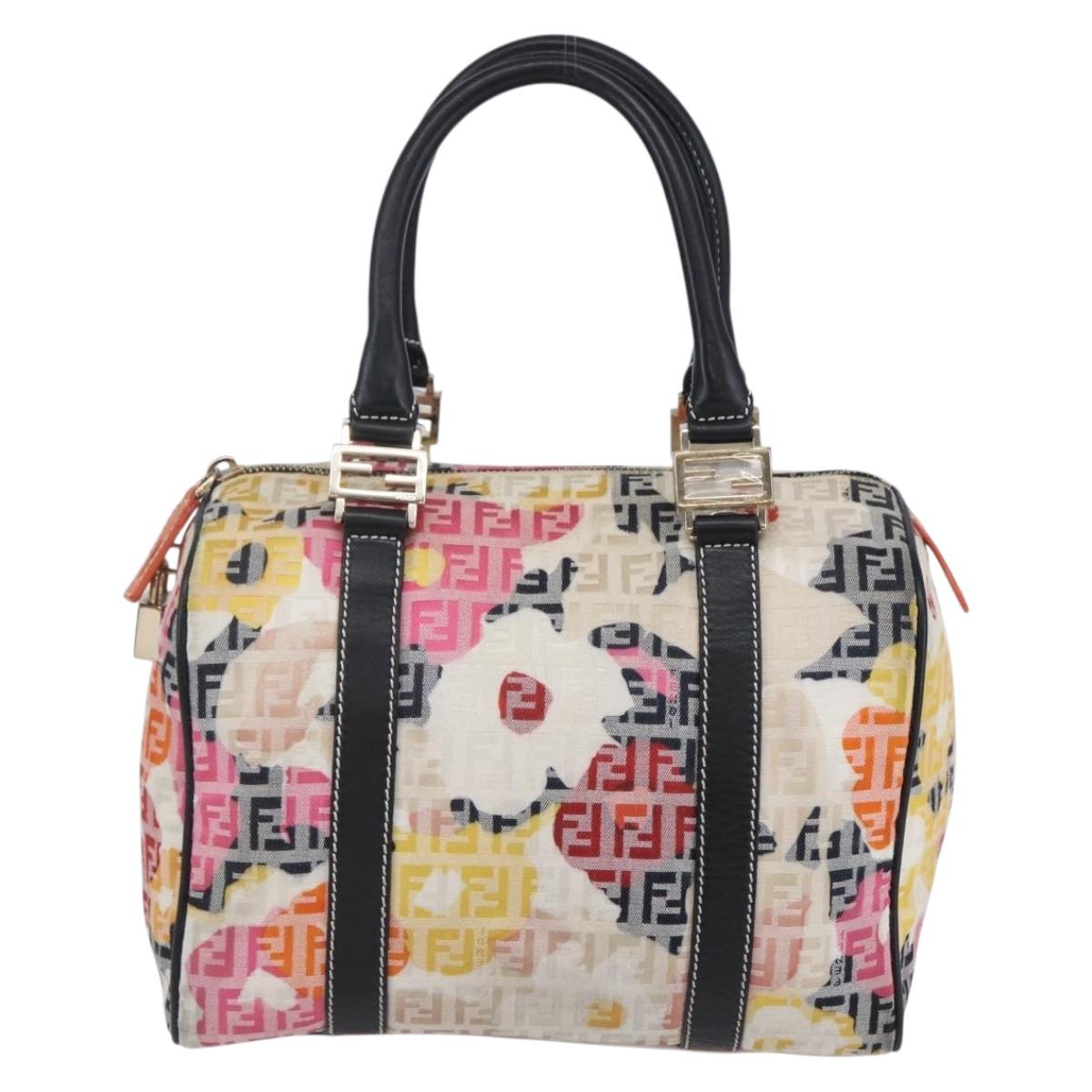 FENDI Zucchino Canvas Boston Bag Beige Gold Auth 128920SAV