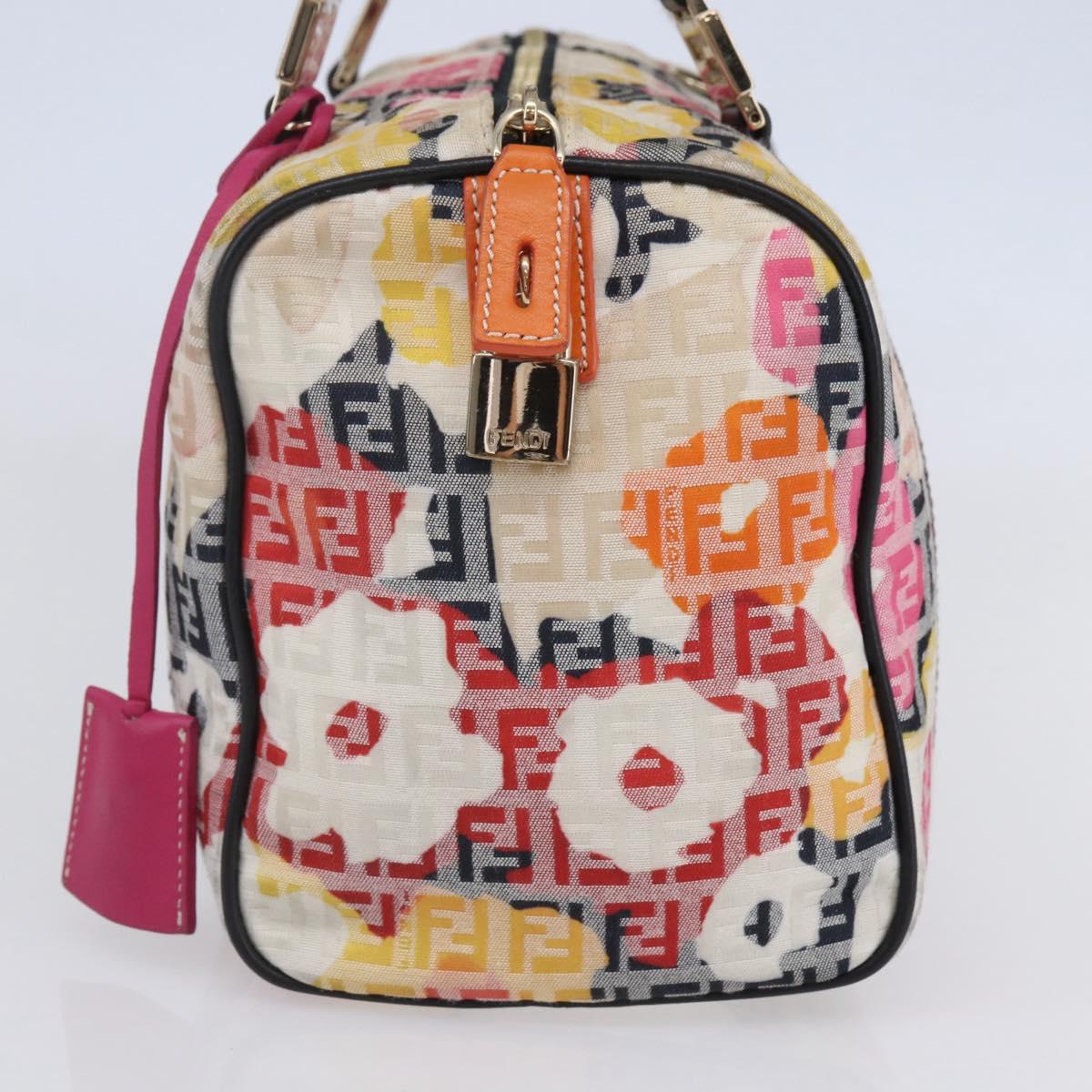 FENDI Zucchino Canvas Boston Bag Beige Gold Auth 128920V