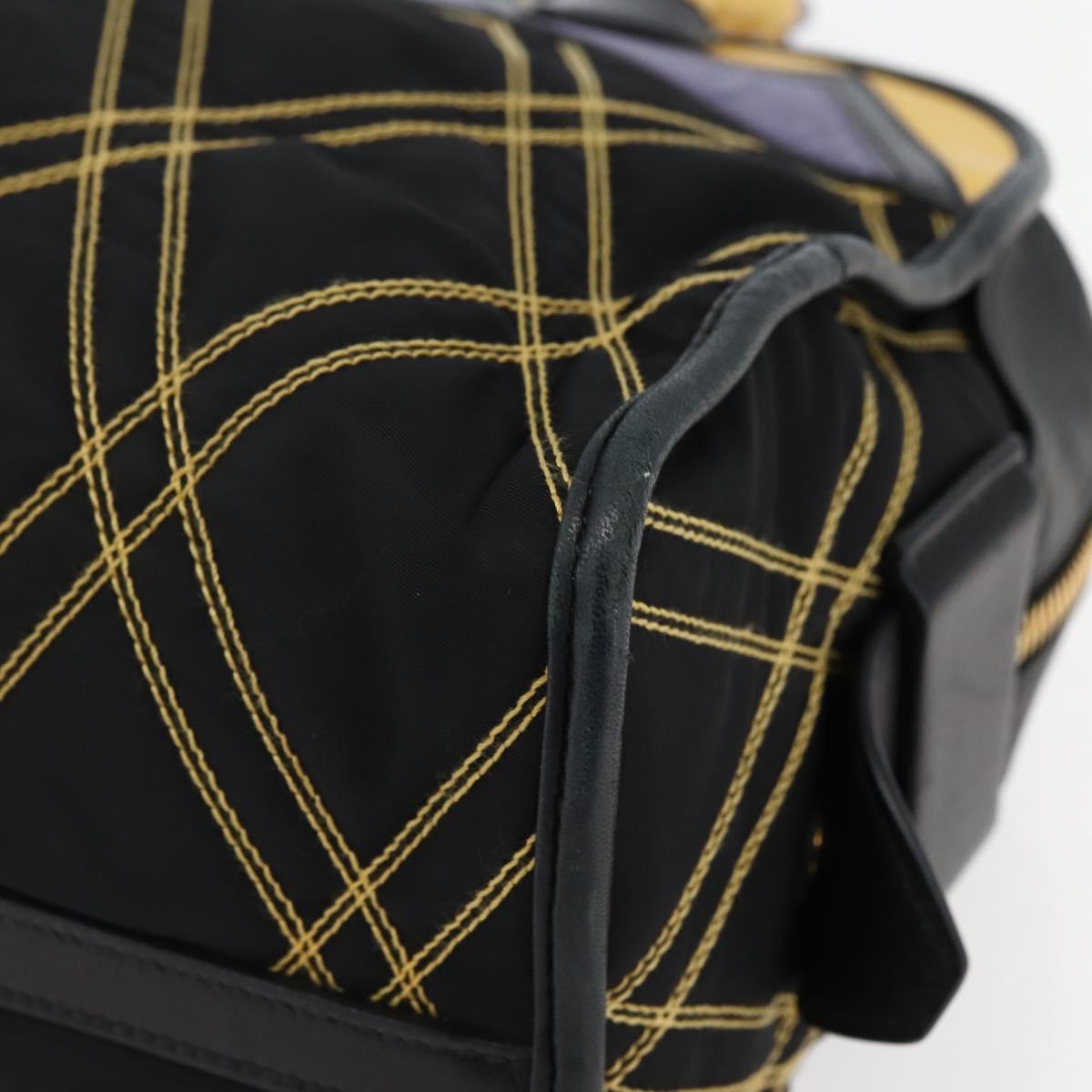 PRADA Hand Bag Nylon Leather Black Gold Auth 128923A