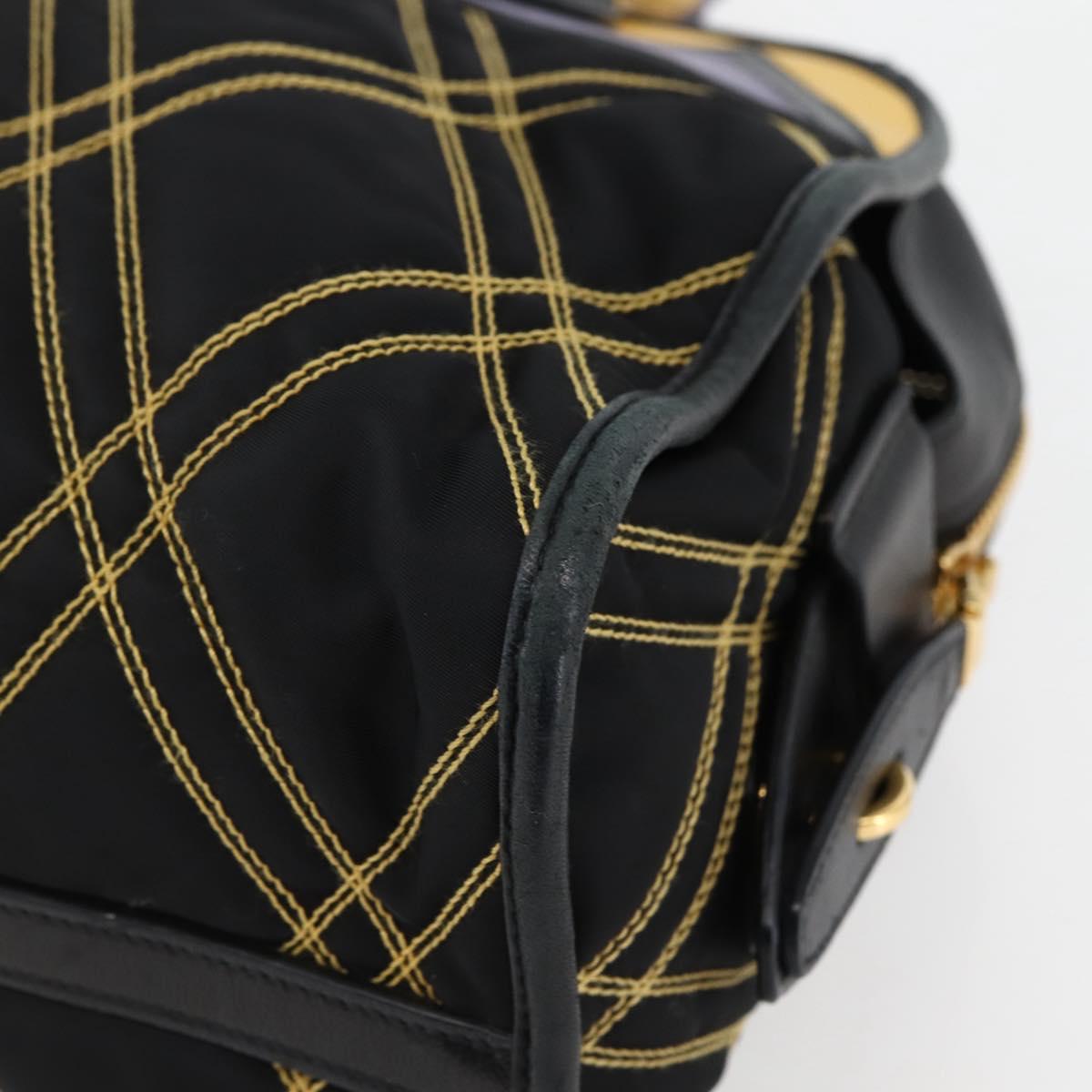 PRADA Hand Bag Nylon Leather Black Gold Auth 128923A