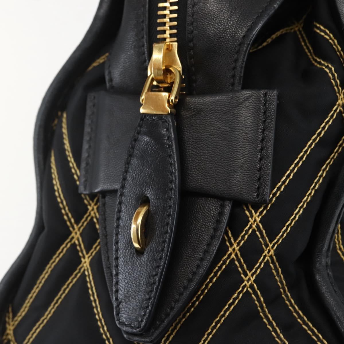 PRADA Hand Bag Nylon Leather Black Gold Auth 128923A