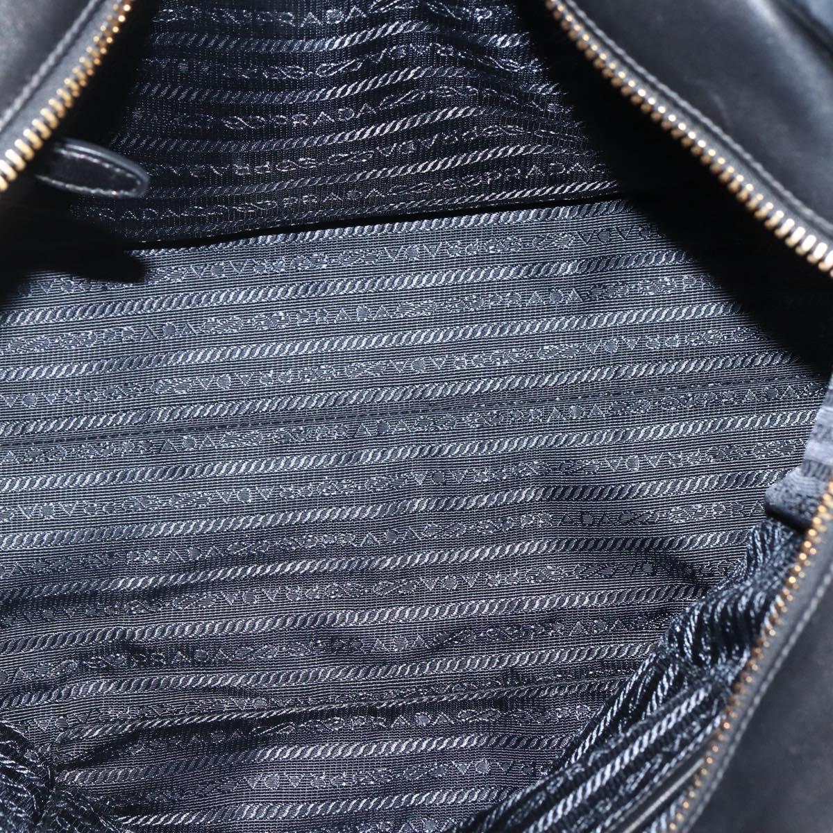 PRADA Hand Bag Nylon Leather Black Gold Auth 128923A