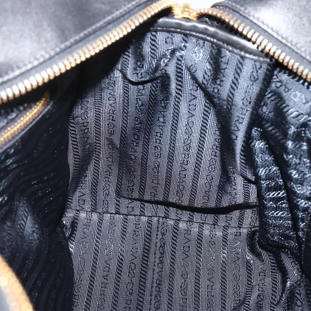 PRADA Hand Bag Nylon Leather Black Gold Auth 128923A