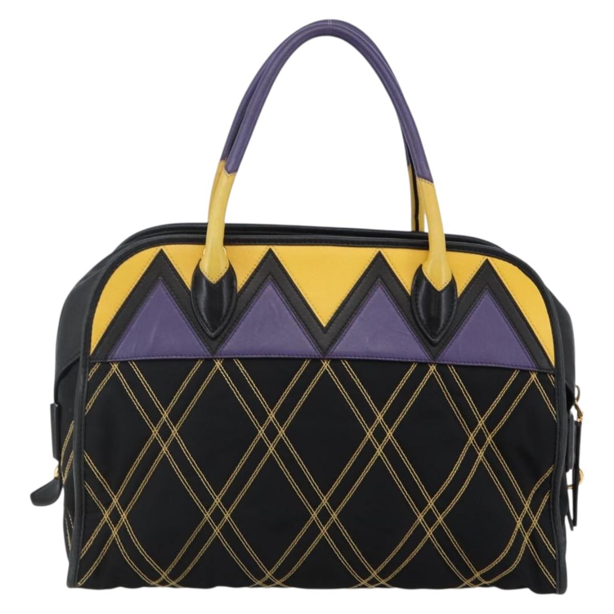 PRADA Hand Bag Nylon Leather Black Gold Auth 128923A