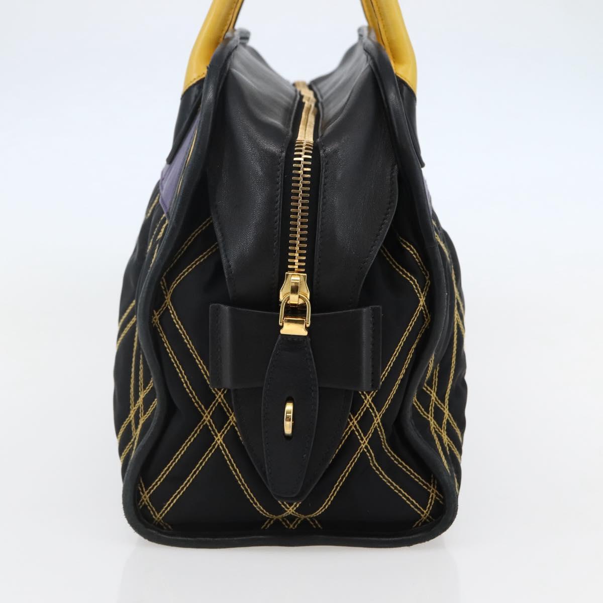 PRADA Hand Bag Nylon Leather Black Gold Auth 128923A
