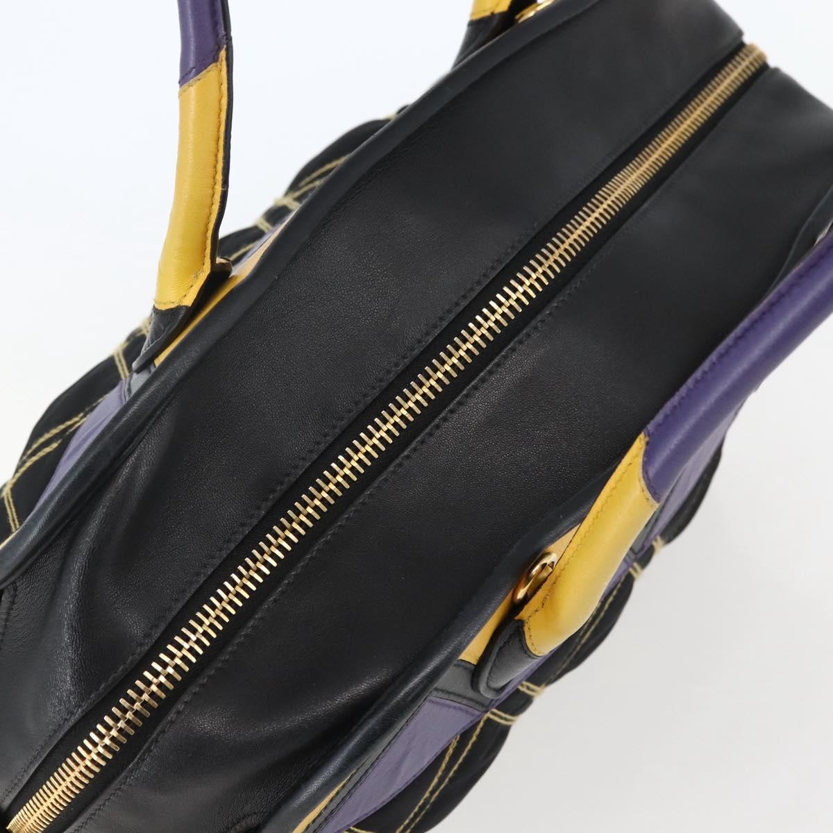 PRADA Hand Bag Nylon Leather Black Gold Auth 128923A