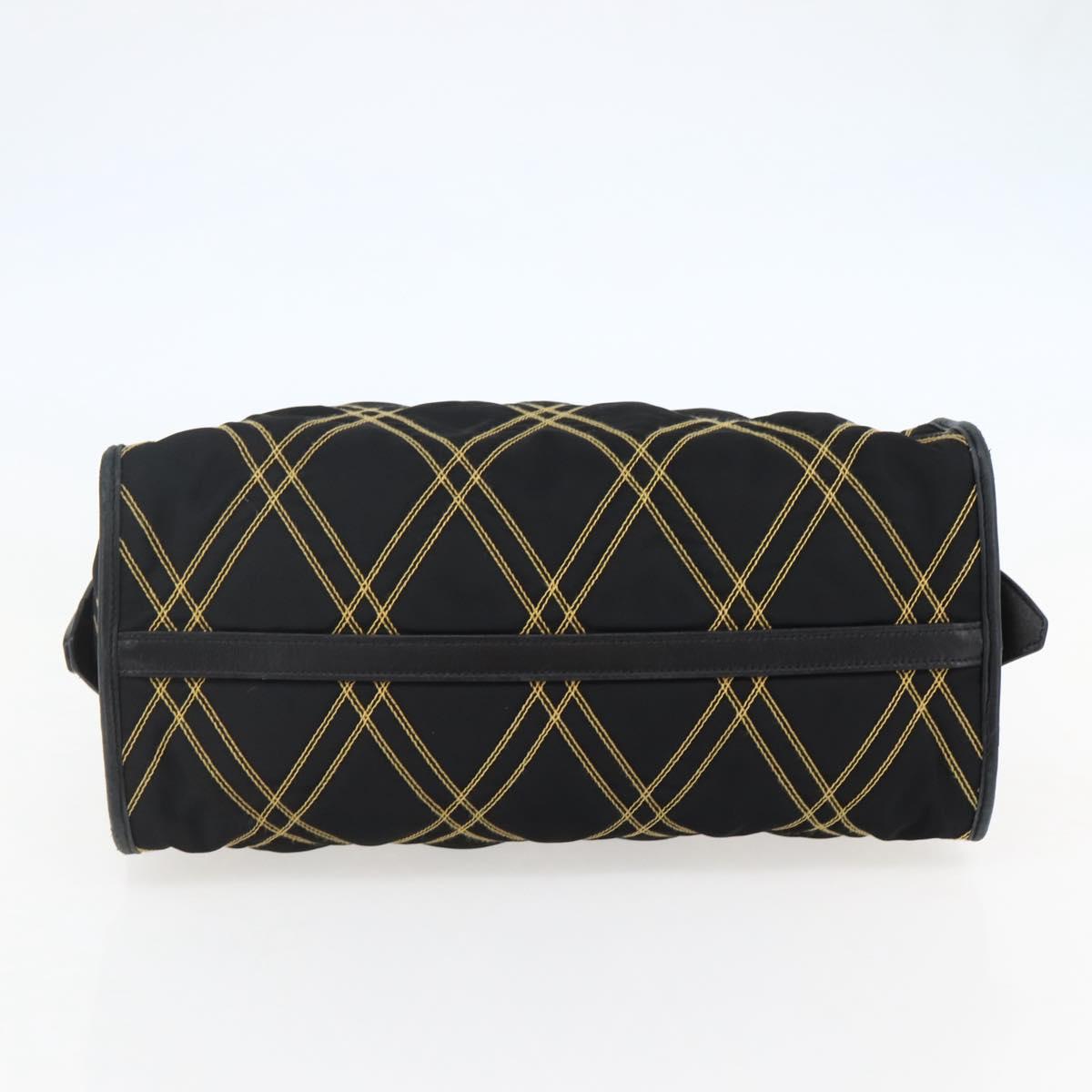 PRADA Hand Bag Nylon Leather Black Gold Auth 128923A