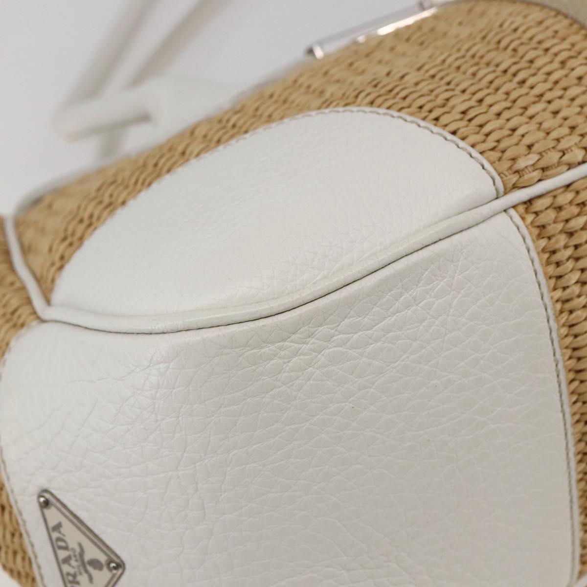 PRADA Tote Bag Raffia White Silver Auth 128924