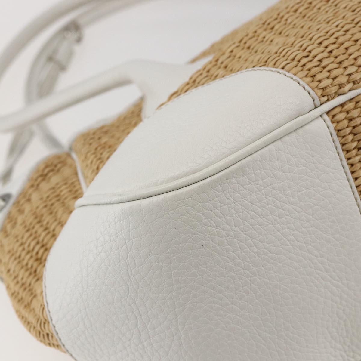 PRADA Tote Bag Raffia White Silver Auth 128924