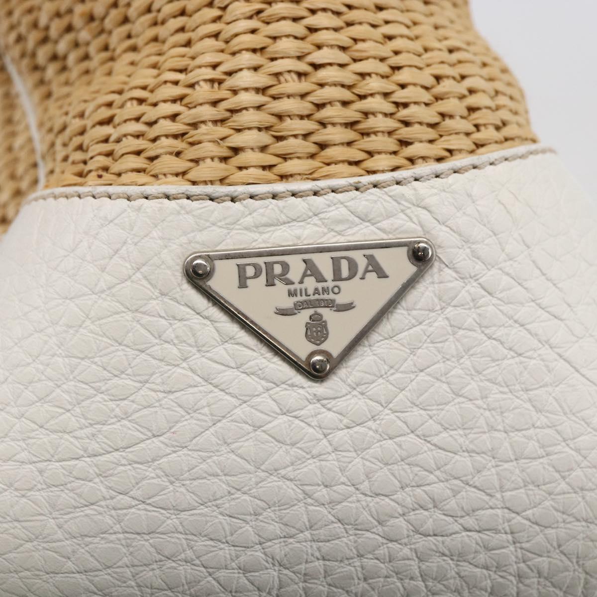 PRADA Tote Bag Raffia White Silver Auth 128924