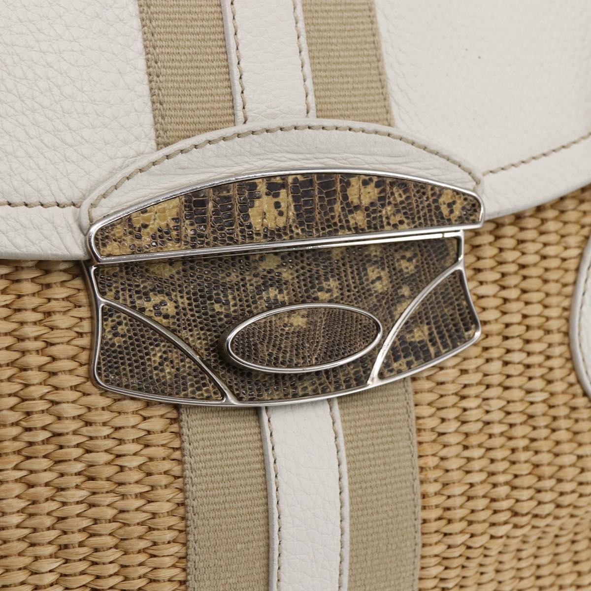 PRADA Tote Bag Raffia White Silver Auth 128924