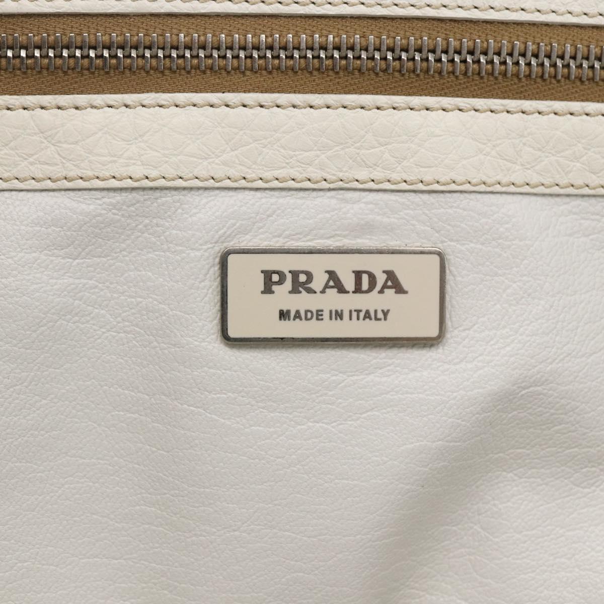 PRADA Tote Bag Raffia White Silver Auth 128924