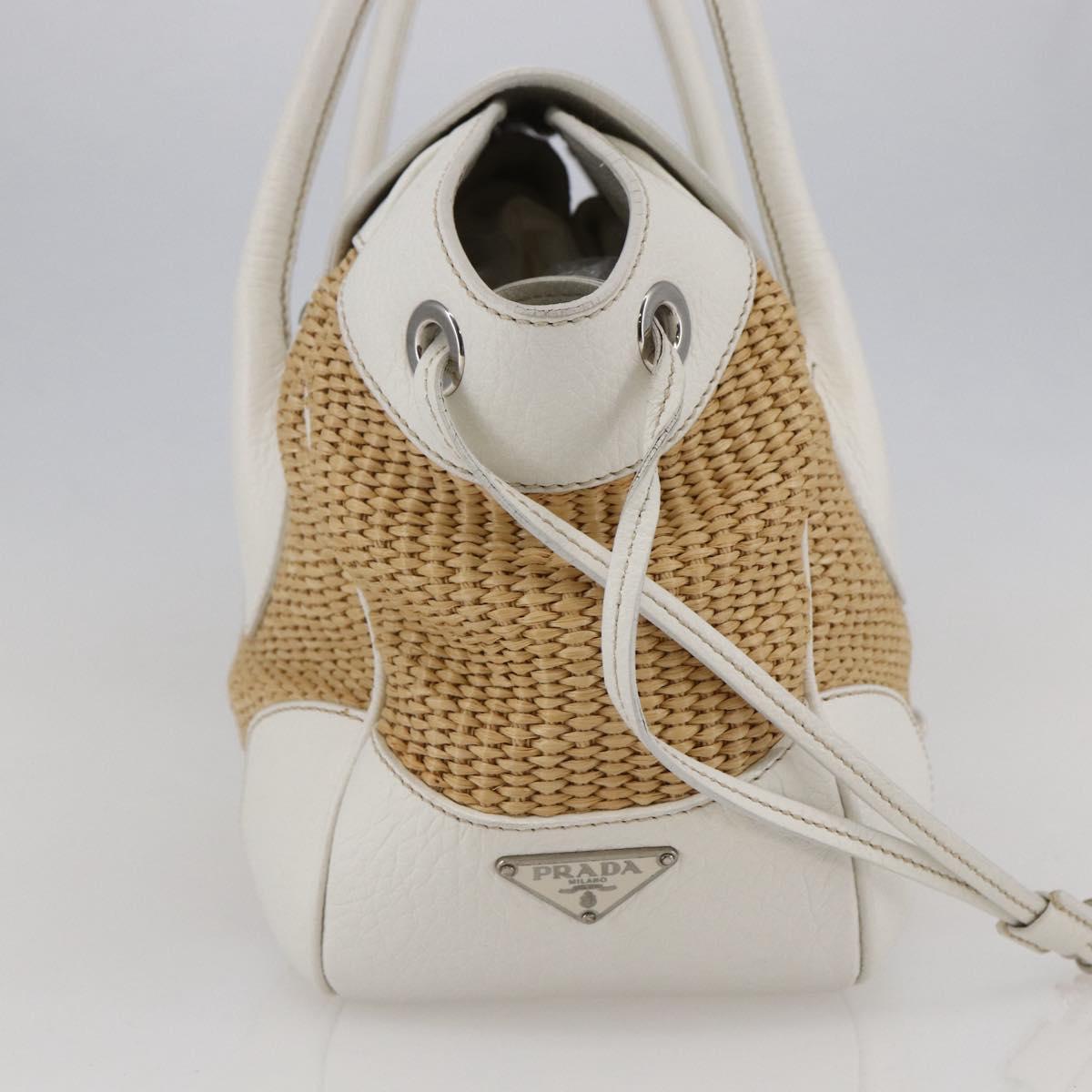 PRADA Tote Bag Raffia White Silver Auth 128924