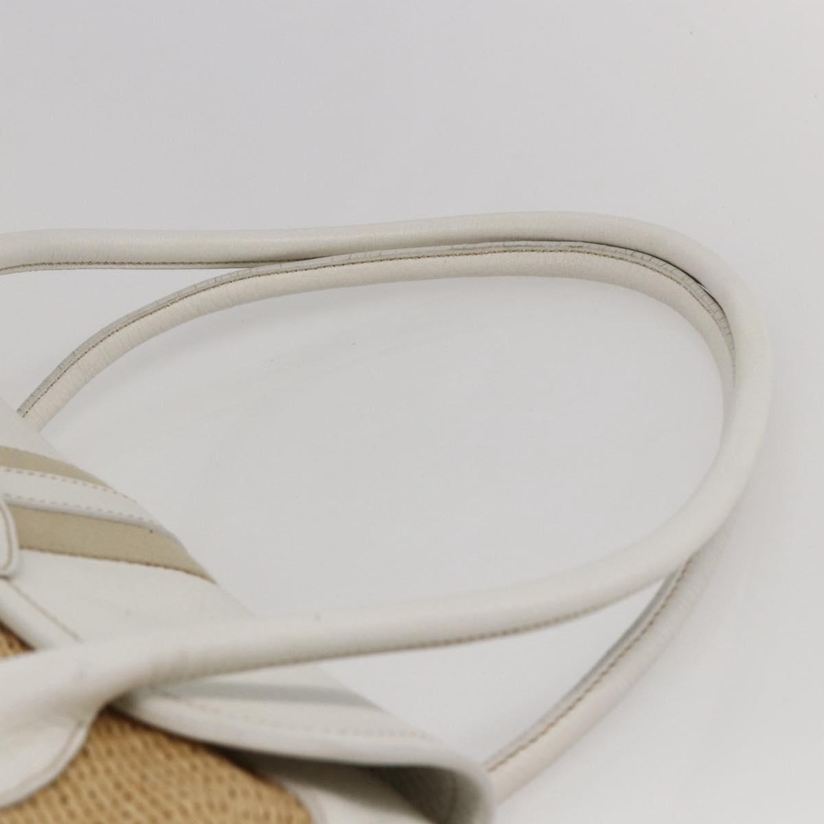 PRADA Tote Bag Raffia White Silver Auth 128924